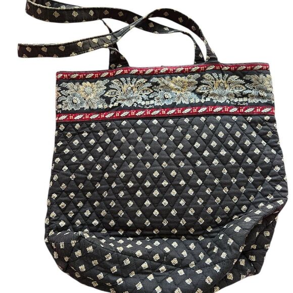 Vera Bradley Classic Black Quilted Button Tote - Picture 3 of 6